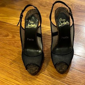 Sheer net sling back cork heel